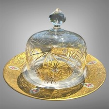 Ancienne cloche à fromage ou à gâteau en cristal, avec son plat assorti