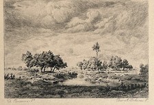 Théodore Rousseau / Brunet Debaines Gravure Eau Forte Etching Paysage Rivière