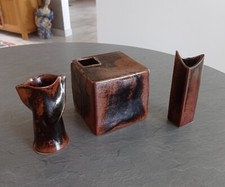 -- Ensemble Ancien 3 Vase Soliflore Design Signé -- Vintage Déco Rétro