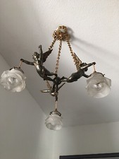 Lustre à Angelo en régule et tulipes en pâte de verre