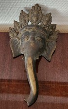 ?️ Sculpture Murale Tête Ganesh Ancienne en Bronze Patiné Éléphant Inde Déco 