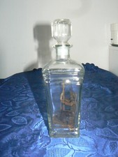 ANCIENNE BOUTEILLE VERRE ALCOOL ANIMEE PERSONNAGE PECHEUR BOIS ARTICULE VINTAGE