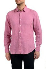 Malo Men's 100% Linen Pink Long Sleeve Dress Shirt