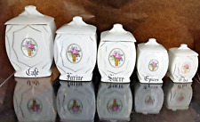 Ensemble de 5 pots en porcelaine pour condiments cuisine ancien motif florales