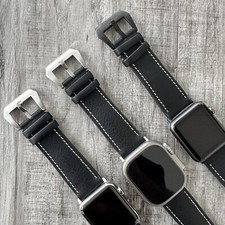 Pour Apple Montre Ultra Séries 1 - 9 Qualité Cuir Noir / Fkm Caoutchouc Bande