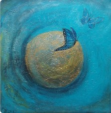 tableau acrylique sur Toile 60 cm X 60 cm BLUE DREAM de RÉGINE MAZION Papillons