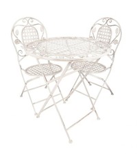 Set 3 Pièces Petite Table Et Deux Chaises De Balcon Terrasse Jardin En Shabby Ch