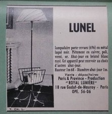 PUBLICITÉ DE PRESSE 1958 LUNEL LAMPADAIRE PORTE REVUES MÉTAL LAQUÉ - ADVERTISING