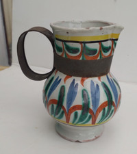 ancien pichet broc en faïence céramique céramique 18e anse métal