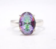 4.60 GM 925 Argent Sterling Naturel Topaze Mystique Coupe Gemme Bague Size 8 "