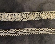 Dentelle ancienne, 2 bords dentelle au fuseau, 1,1m x 2 cm et 1,4m x 2,7 cm