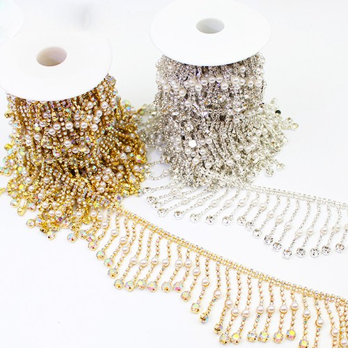 90cm strass perlé - perlé, frange