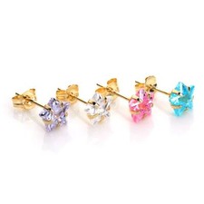 Boucles d'Oreilles Etoiles Oxydes de Zirconium en Or Jaune 9 Carats 6mm