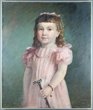 Ancien Tableau "Fillette à la