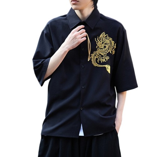 Chemise brodée dragon pour - chemise,