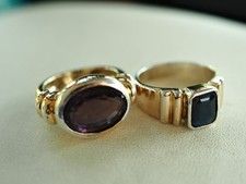 LOT 2 BAGUES VINTAGE ARGENT MASSIF VERMEIL AMETHYSTE SAPHIR SILVER RING T53 & 54