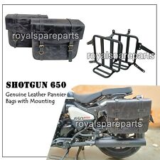 Sacoches En Cuir Noir-Gris Pour Royal Enfield Shotgun 650 Avec Support