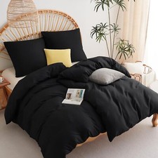 Parure de lit 4 pièces en Microfibre Douce avec Fermeture éclair Noir Housse ...