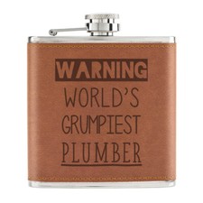 Avertissement World's Grumpiest Plombier 170ml Cuir PU Hip Flasque Fauve Awesome