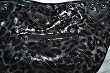 SUPERBE Sac SCINTILLANT Fourre Tout MOTIF Tissu LEOPARD Noir & Gris Argenté NEUF