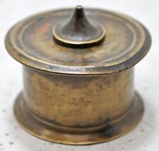 Encrier Rond En Laiton Antique Original Ancien Fait Main Gravé