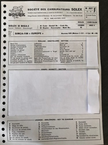Fiche technique 1975 - fiche, simca