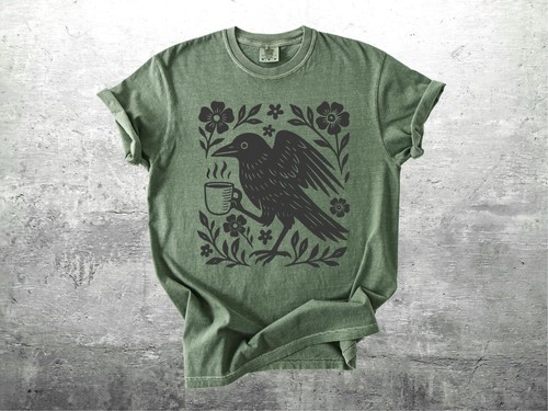 Boho crow shirt - crow, coffee