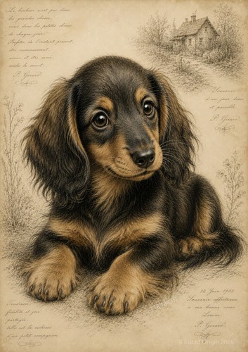 Affiche bébé teckel poil - affiche,