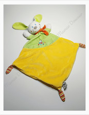 Doudou Plat Lapin Blanc Jaune