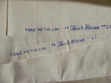 Coupon N°19 tissu ancien toile métis lin écru 180 x 250 cm neuf fleur bleue