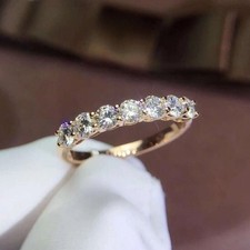 2Ct Coupe Ronde Véritable Moissanite Demi Éternité Mariage Bande 14K or Jaune