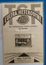 ULTRA HETERODYNE VITUS POSTE RADIO TSF le plus puissant du monde 1926 publicité 