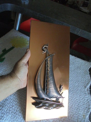 Ancien tableau cuivre sculpté - tableau,