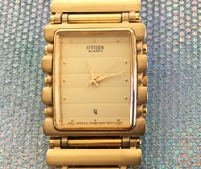 90's Vtg CITIZEN Quartz 2830-899521 SMG Stainless Steel Gold Women 6.5" Watch