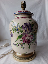 PIED DE LAMPE EN FAIENCE DECOR DE FLEURS CLAMECY? LUNEVILLE? ST CLEMENT? H.32CM