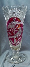 Vase Cristal de Plomb, HOFBAUER Elisabethhütte, Rouge Oiseaux, 26 CM