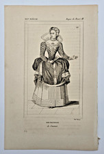 Gravure originale XIXe : Portrait d'une Bourgeoise de Saumur.