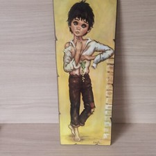 Idylle,Jolylle,Enfant garçon aux grands yeux,1960/1970,sur plaque en bois biseau