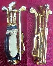 vintage BROCHE DE GOLFEUR SAC ET CLUB DE GOLF CADDIE alliage et émail