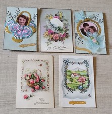 5 Cartes postales anciennes thème "Sainte Catherine" 3 avec du tissu, 2 simples