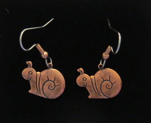 Snail earrings antiqued - snail, copper