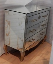 1940/50′ Commode Art Déco Vintage Miroir 3 Tiroirs 6 Poignées Verre