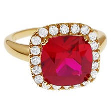 BAGUE Femme PLAQUE OR et Oxydes de Zirconium blancs et rouge - TAILLE 50 DISPO