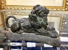 Ancien Encrier Lion En Régule Avec Plume Intégrée