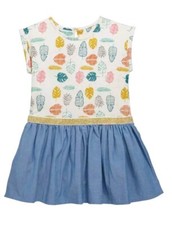 Robe neuve avec étiquettes fille bébé imprimé feuille et chambray 6-9 mois