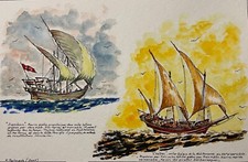 Sambouc ababe et Chébec aquarelle de N Palmade 2001 Marine Italie Bateaux
