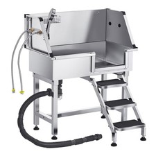 Baignoire de Chien Animaux Compagnie Acier Inox 87 cm avec Escalier Droit