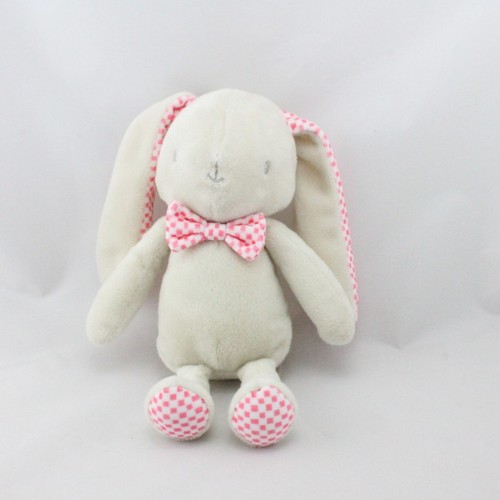 Doudou lapin écru beige vichy - doudou,