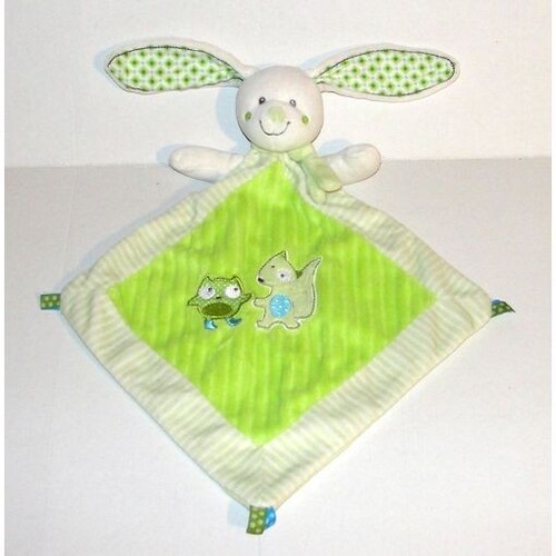 Doudou plat lapin vert blanc - doudou,