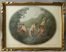JEUNES FEMMES NUES À LA RIVIÈRE - GRAVURE PAR MARCUARD : SURPRISE AU BAIN - 1787
